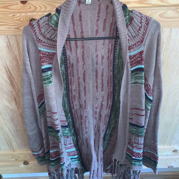 Umgee USA boho bohemian retro fringed style open front sweater size M - Picture 4 of 6